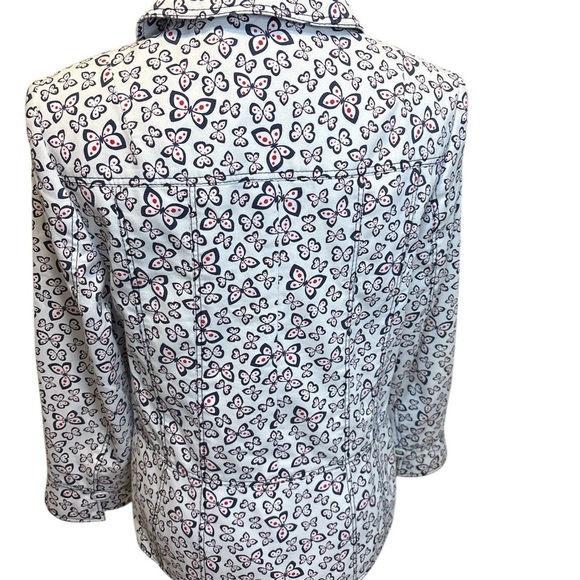 Red & navy blue 🦋 BUTTERFLY jacket! Has flutter cuffs & waist. Small/Med NWOT - Picture 9 of 11